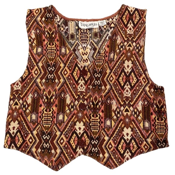 Tangibles Jackets & Blazers - Vintage Tangibles Cropped Button Down Vest Women’s L 90’s Southwestern Aztec